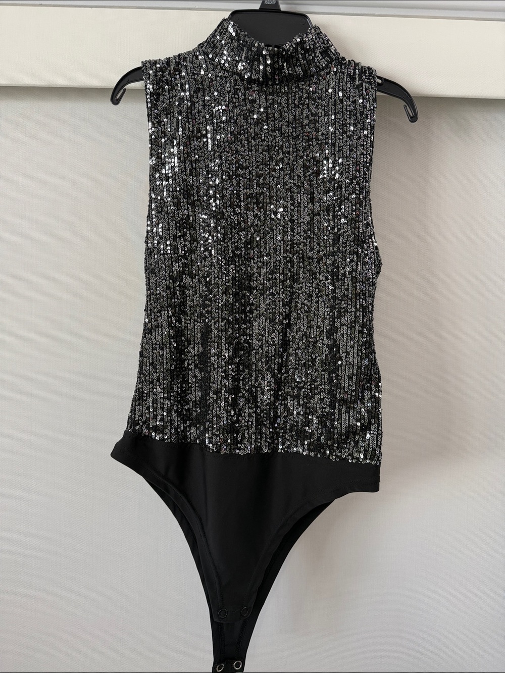 BB Dakota Black Silver Sequin Mock Neck Bodysuit Brand New